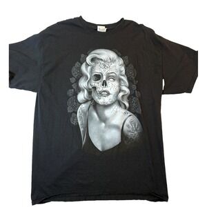 Marilyn Monroe Sugar Skull TShirt XL Black Gothic Tattoo Dia De Los Muertos Y2K